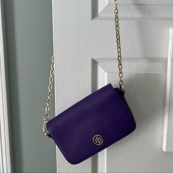 Tory Burch Purple Leather Mini Robinson Chain Shoulder Bag - Picture 3 of 10